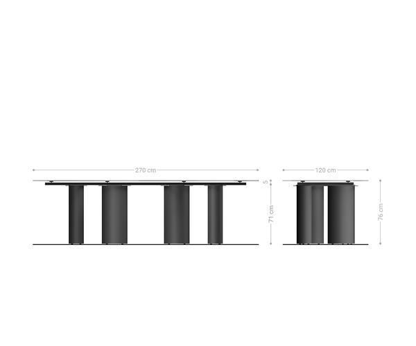 Dining Table Aurora Boat 270x120cm Ceramic Onice Grigio Pearl Four Pillars Frame Titanium