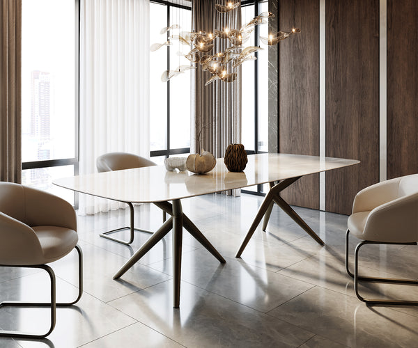 Dining Table Aurora Boat 270x120cm Ceramic Onice Grigio Pearl Stellar Frame Titanium