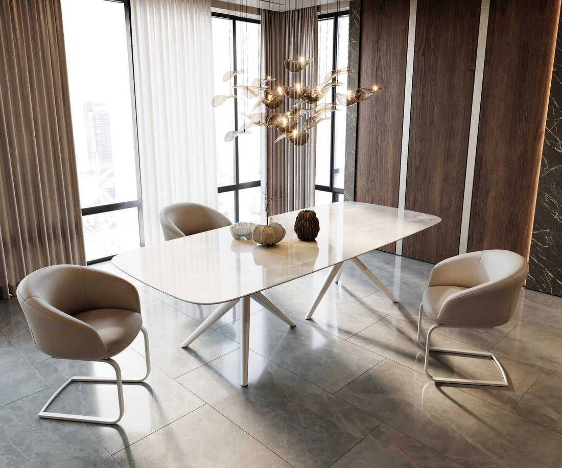 Dining Table Aurora Boat 270x120cm Ceramic Onice Grigio Pearl Stellar Frame White