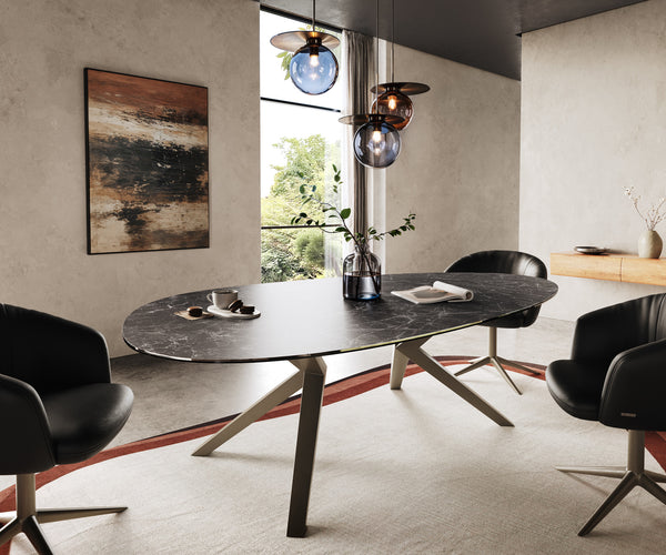 Dining Table Aurora Oval 220cm Ceramic Nero Greco Anthracite Zenthara Frame Titanium