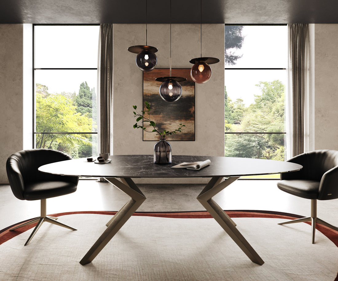 Dining Table Aurora Oval 220cm Ceramic Nero Greco Anthracite Zenthara Frame Titanium