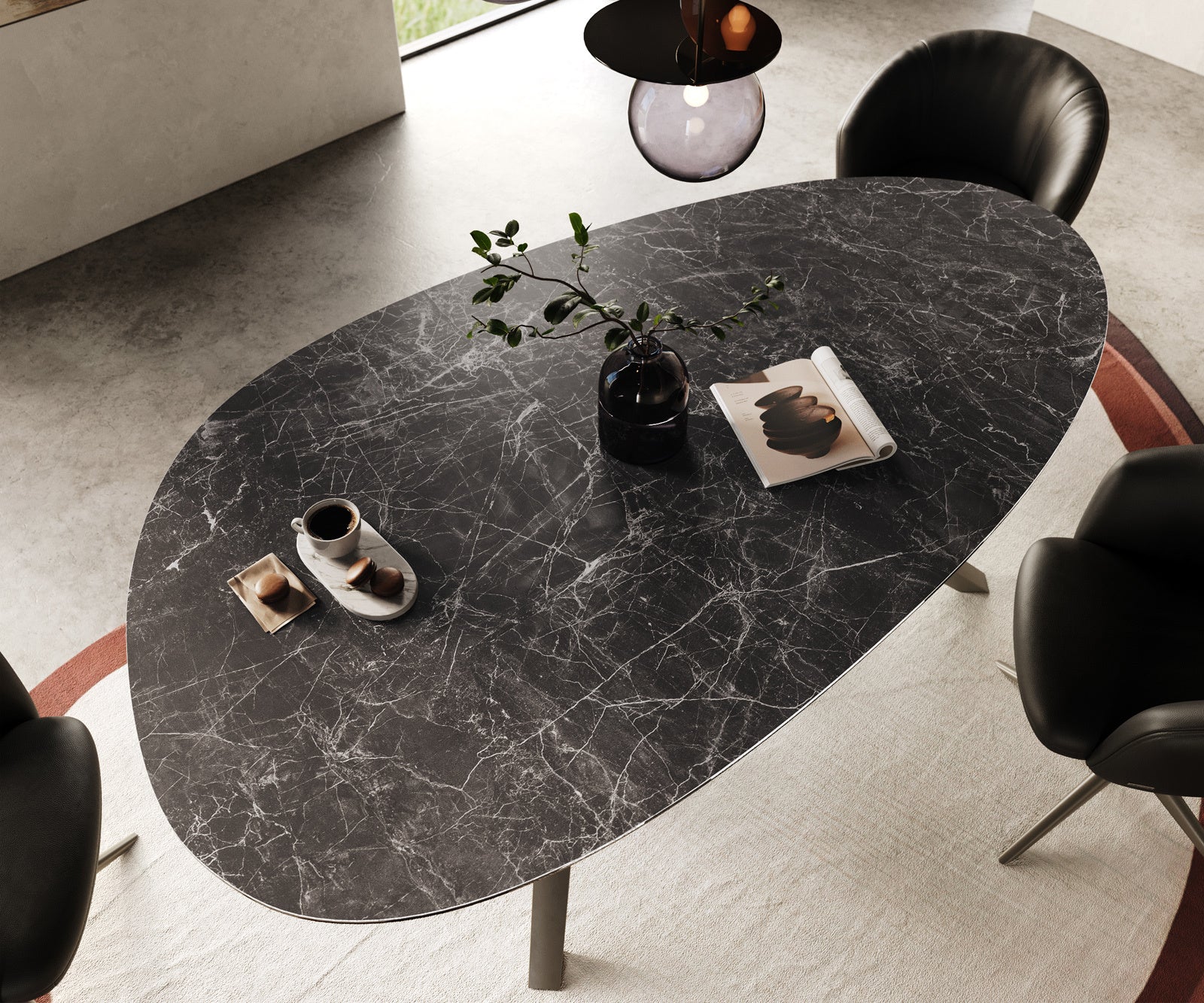 Dining Table Aurora Oval 220cm Ceramic Nero Greco Anthracite Zenthara Frame Titanium