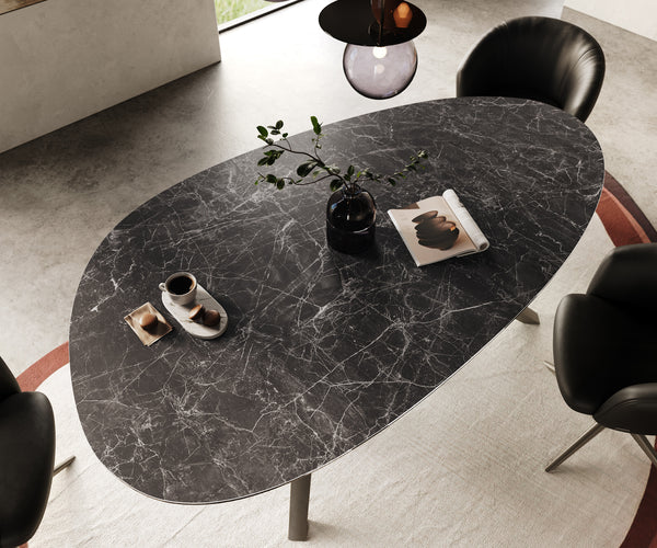 Dining Table Aurora Oval 220cm Ceramic Nero Greco Anthracite Zenthara Frame Titanium