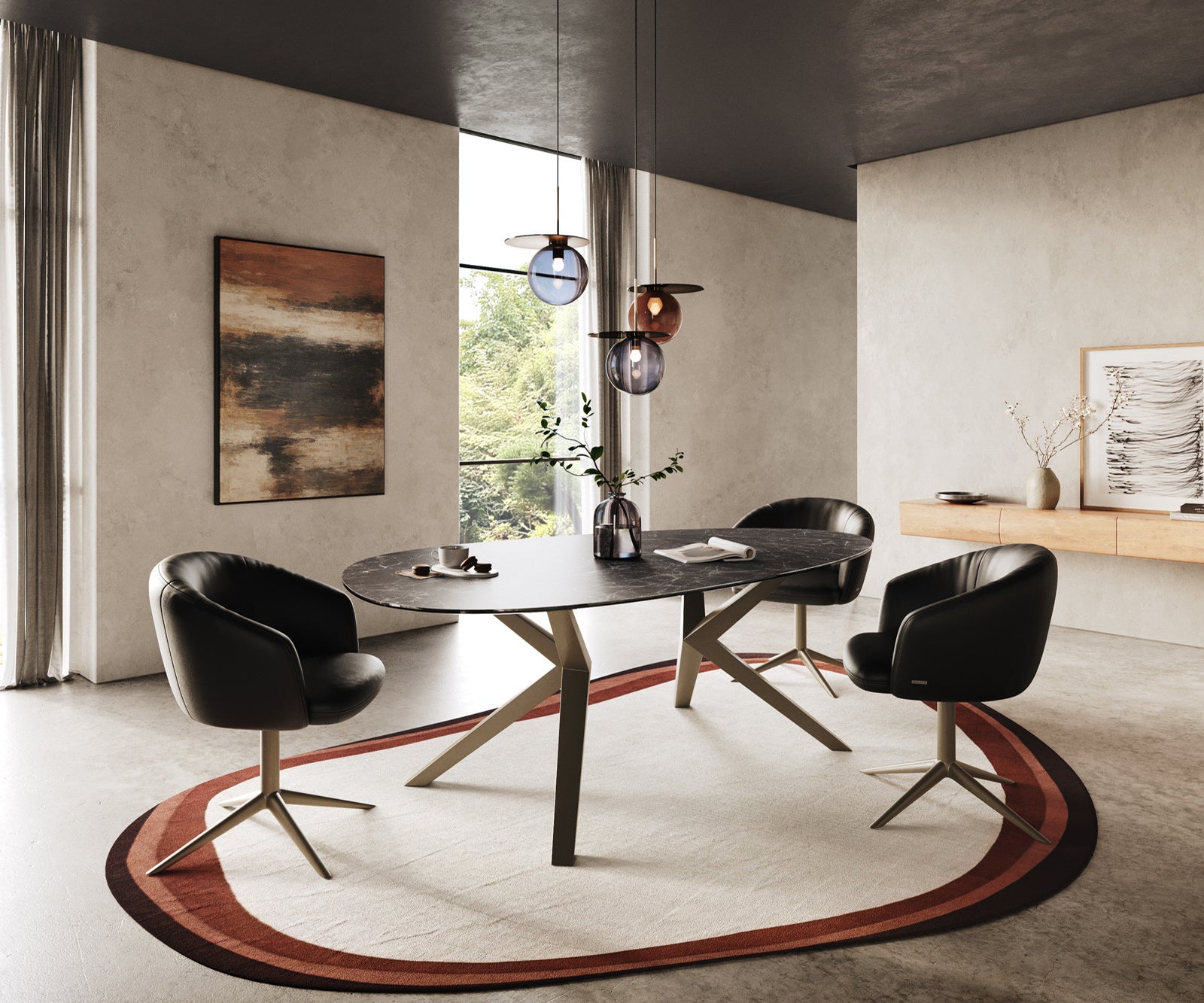 Dining Table Aurora Oval 220cm Ceramic Nero Greco Anthracite Zenthara Frame Titanium