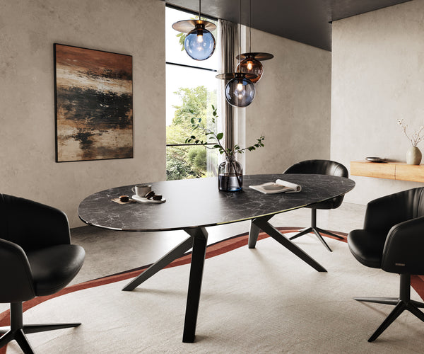 Dining Table Aurora Oval 220cm Ceramic Nero Greco Anthracite Zenthara Frame Black