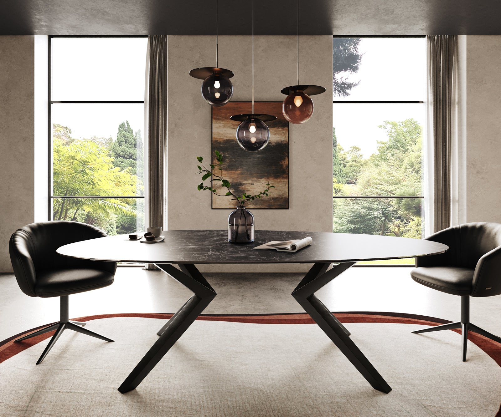 Dining Table Aurora Oval 220cm Ceramic Nero Greco Anthracite Zenthara Frame Black