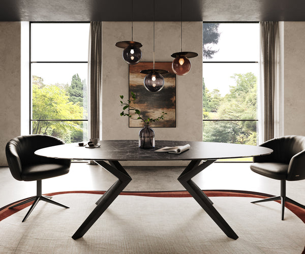 Dining Table Aurora Oval 220cm Ceramic Nero Greco Anthracite Zenthara Frame Black
