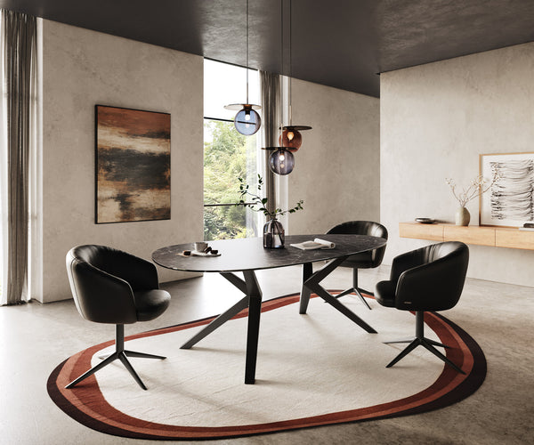 Dining Table Aurora Oval 220cm Ceramic Nero Greco Anthracite Zenthara Frame Black