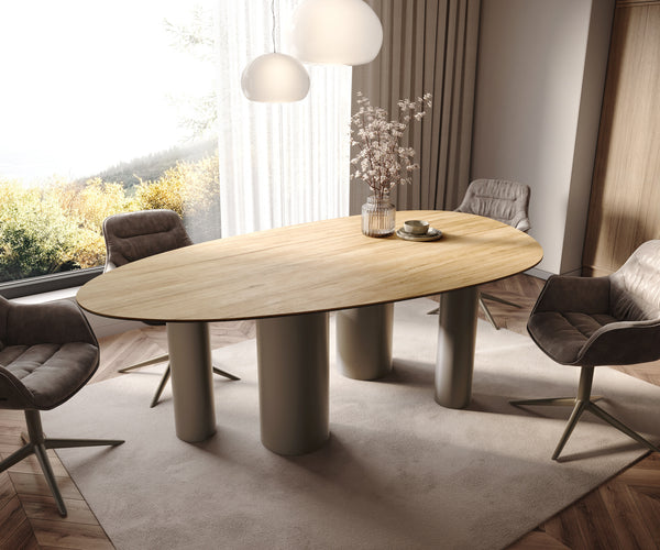 Dining Table Aurora Oval 220x120cm Ceramic Oak-Look Four Pillars Frame Titanium