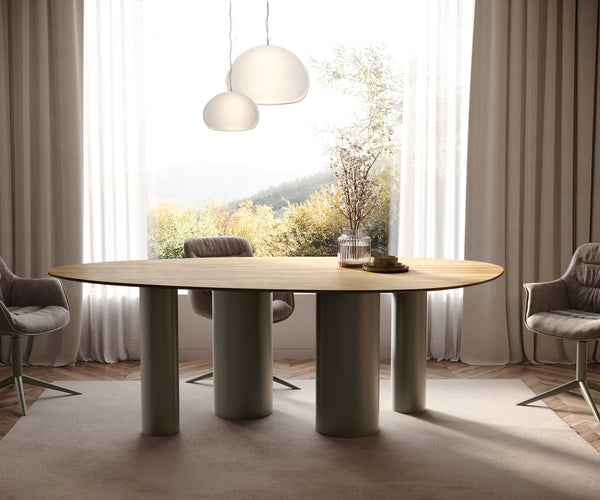 Dining Table Aurora Oval 220x120cm Ceramic Oak-Look Four Pillars Frame Titanium