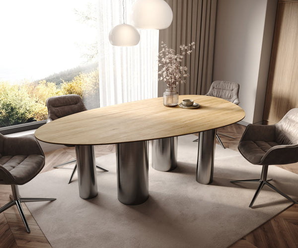 Dining Table Aurora Oval 220x120cm Ceramic Oak-Look Four Pillars Frame Graphite
