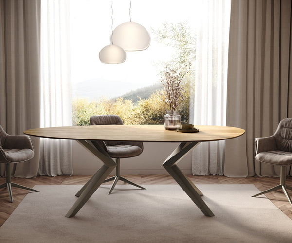 Dining Table Aurora Oval 220x120cm Ceramic Oak-Look Angled Frame Titanium
