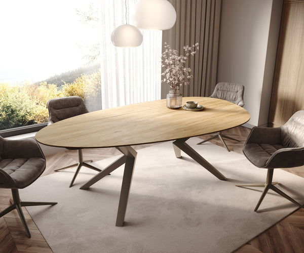 Dining Table Aurora Oval 220x120cm Ceramic Oak-Look Angled Frame Titanium