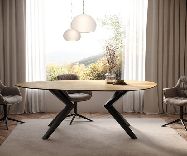 Dining Table Aurora Oval 220x120cm Ceramic Oak-Look Angled Frame Black