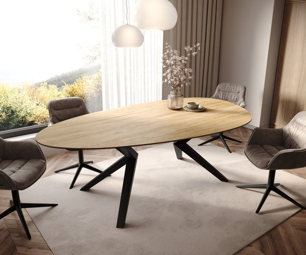 Dining Table Aurora Oval 220x120cm Ceramic Oak-Look Angled Frame Black