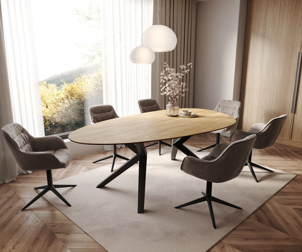 Dining Table Aurora Oval 220x120cm Ceramic Oak-Look Angled Frame Black