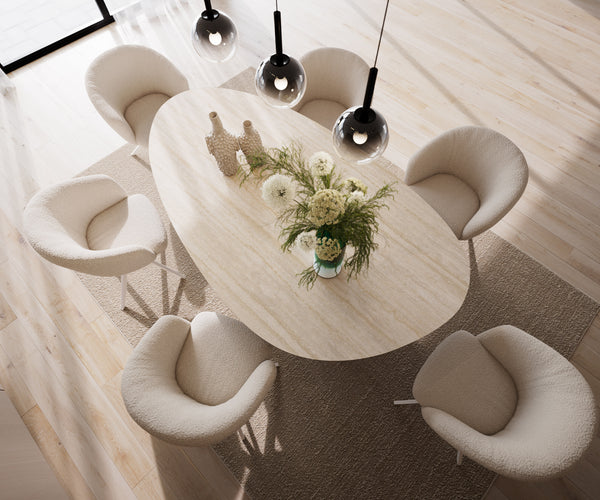 Dining Table Aurora Oval 220x120cm Ceramic Travertine Angled Frame White