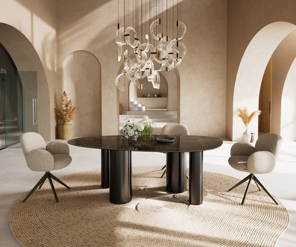 Dining Table Aurora Oval 220x120cm Ceramic Dark Brown Four Pillars Frame Graphite