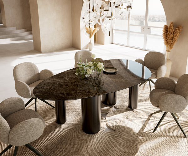 Dining Table Aurora Oval 220x120cm Ceramic Dark Brown Four Pillars Frame Graphite