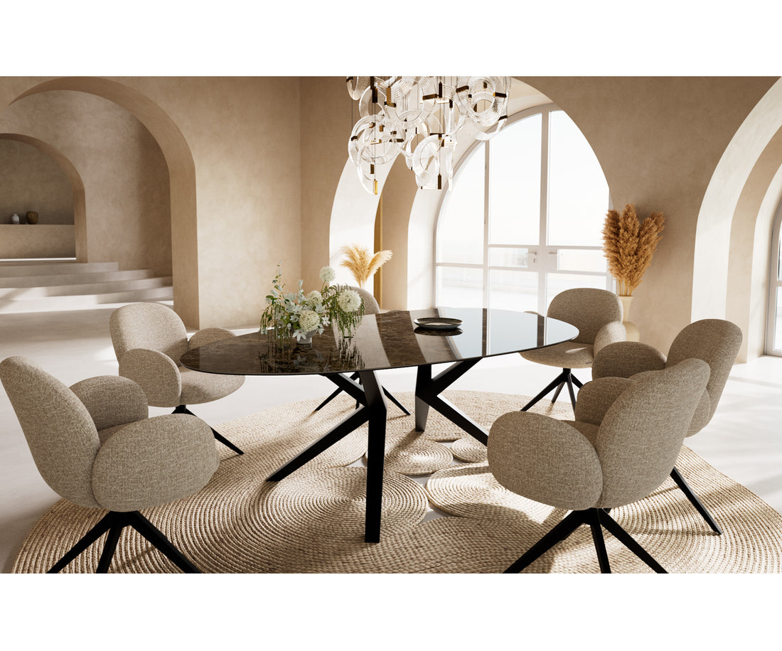 Dining Table Aurora Oval 220x120cm Ceramic Emperador Extra Lucidato Dark Brown Zenthara Frame Black