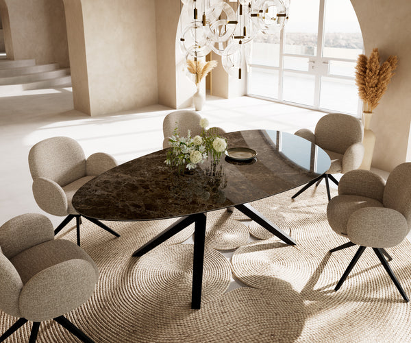 Dining Table Aurora Oval 220x120cm Ceramic Dark Brown Angular Frame Black