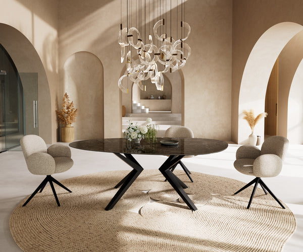 Dining Table Aurora Oval 220x120cm Ceramic Dark Brown Angular Frame Black