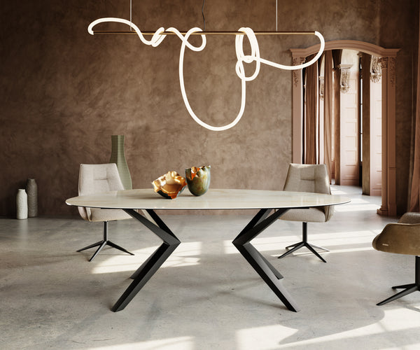 Dining Table Aurora Oval 220cm Ceramic Onice Oro Beige Zenthara Frame Black