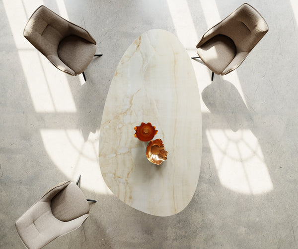Dining Table Aurora Oval 220cm Ceramic Onice Oro Beige Zenthara Frame Black