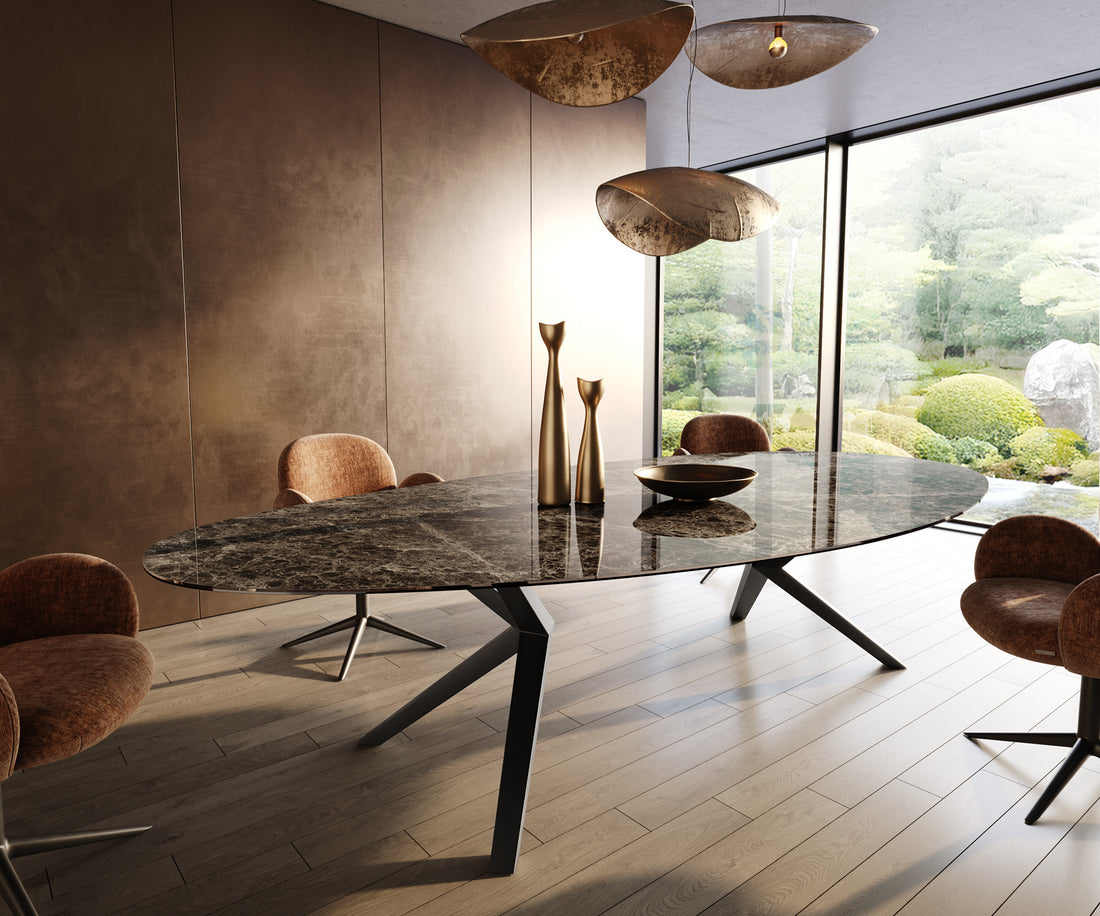 Dining Table Aurora Oval 315x150cm Ceramic Emperador Extra Lucidato Dark Brown Zenthara Frame Black