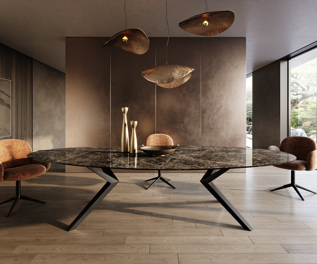 Dining Table Aurora Oval 315x150cm Ceramic Emperador Extra Lucidato Dark Brown Zenthara Frame Black