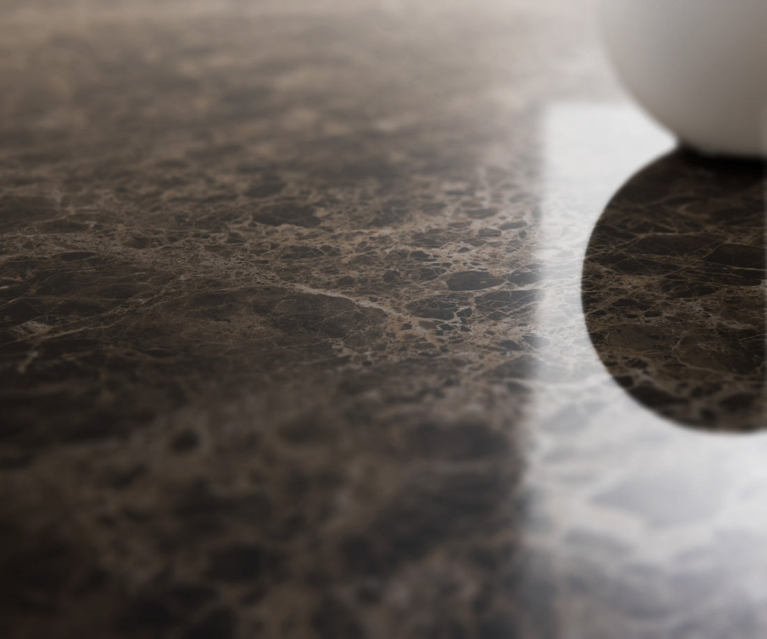 Dining Table Aurora Oval 315x150cm Ceramic Emperador Extra Lucidato Dark Brown Zenthara Frame Black