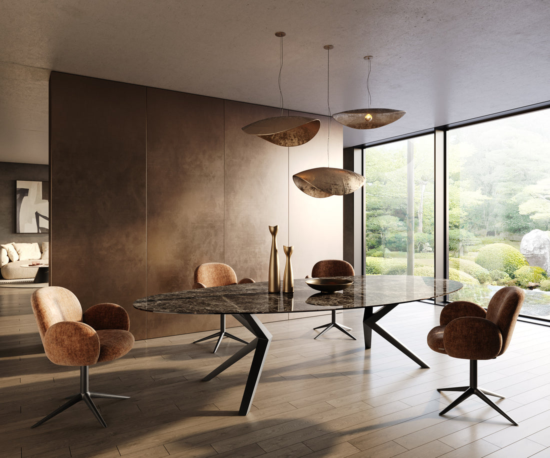 Dining Table Aurora Oval 315x150cm Ceramic Emperador Extra Lucidato Dark Brown Zenthara Frame Black