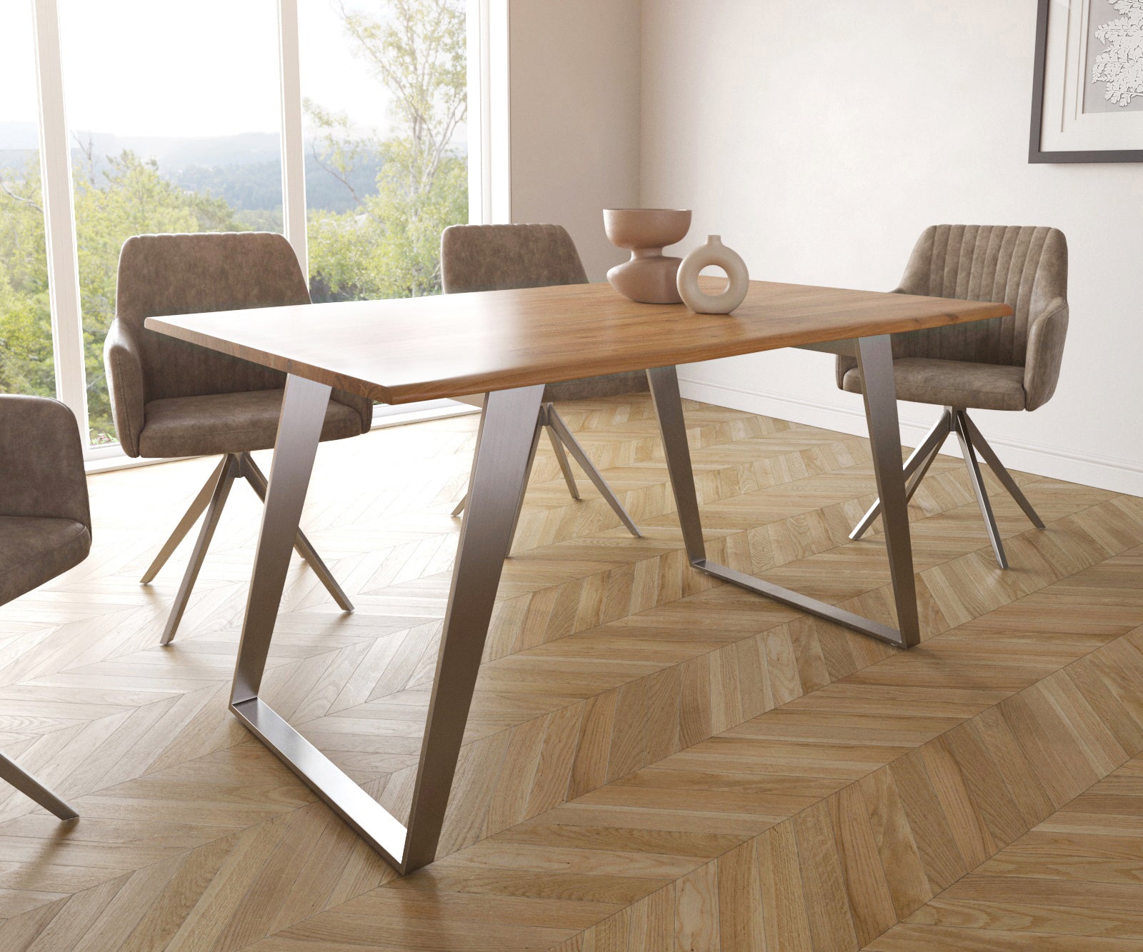Dining Table Olympus Live-Edge 140x90cm Acacia Wood Natural Slanted Frame Steel