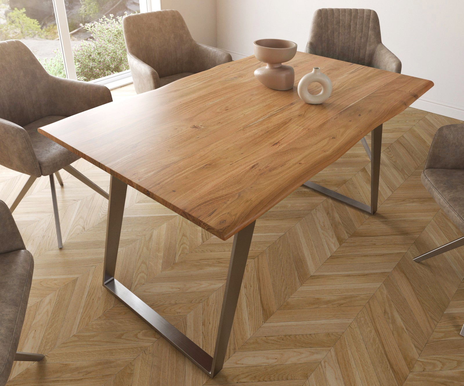 Dining Table Olympus Live-Edge 140x90cm Acacia Wood Natural Slanted Frame Steel