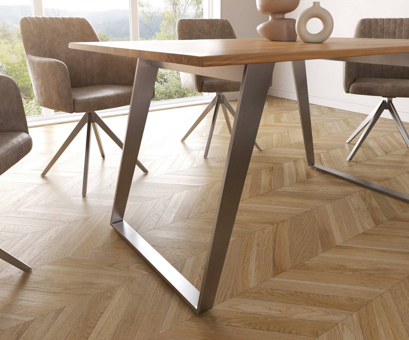 Dining Table Olympus Live-Edge 140x90cm Acacia Wood Natural Slanted Frame Steel