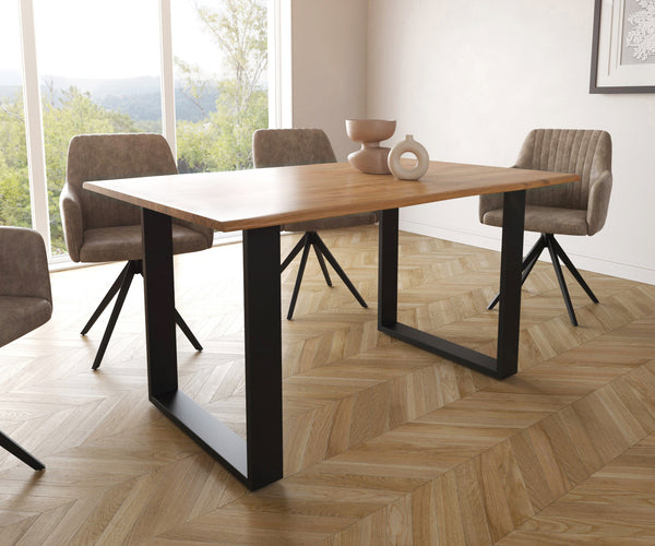 Dining Table Olympus Live-Edge 140x90cm Acacia Wood Natural Square Frame Black