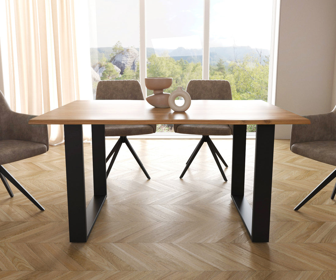 Dining Table Olympus Live-Edge 140x90cm Acacia Wood Natural Square Frame Black