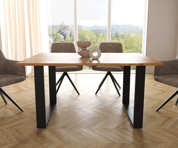 Dining Table Olympus Live-Edge 140x90cm Acacia Wood Natural Square Frame Black