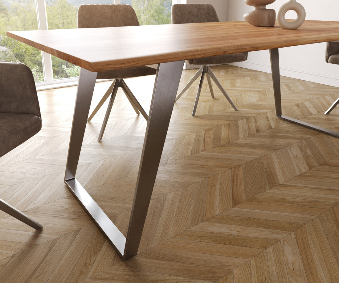 Dining Table Olympus Live-Edge 200x100cm Acacia Wood Natural Slanted Frame Steel