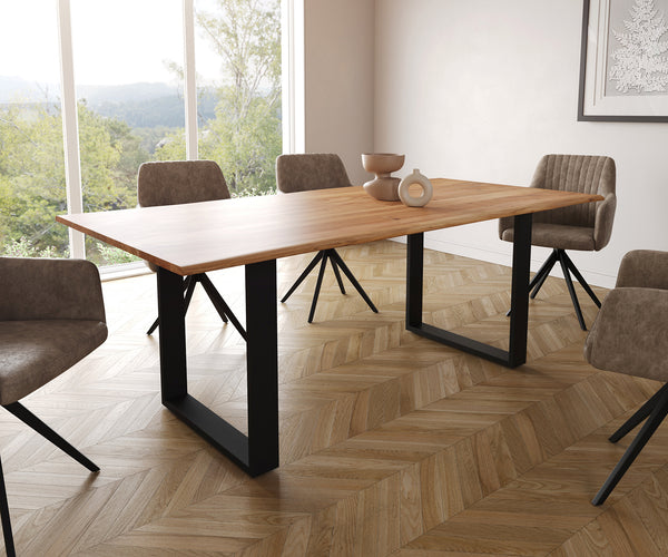 Dining Table Olympus Live-Edge 200x100cm Acacia Wood Natural Square Frame Black