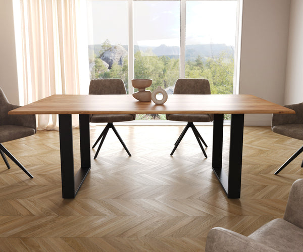 Dining Table Olympus Live-Edge 200x100cm Acacia Wood Natural Square Frame Black