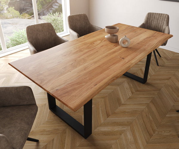 Dining Table Olympus Live-Edge 200x100cm Acacia Wood Natural Square Frame Black