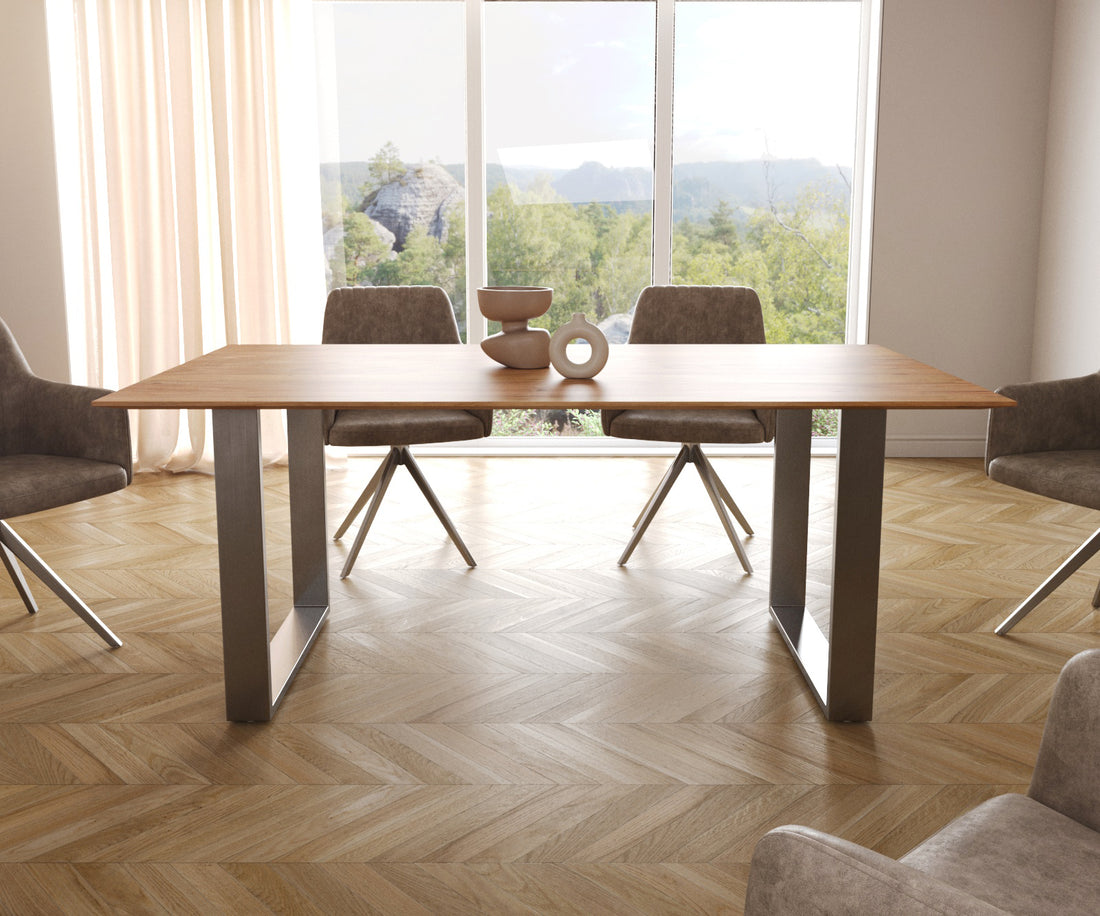 Dining Table Olympus 180x90cm Acacia Wood Natural Square Frame Slim Steel
