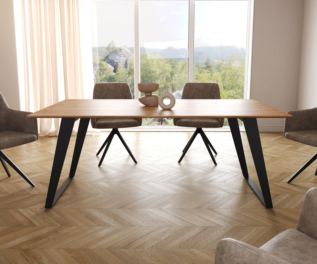 Dining Table Olympus 180x90cm Acacia Wood Natural Slanted Frame Black