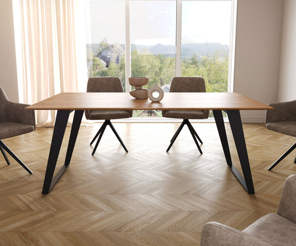 Dining Table Olympus 180x90cm Acacia Wood Natural Slanted Frame Black