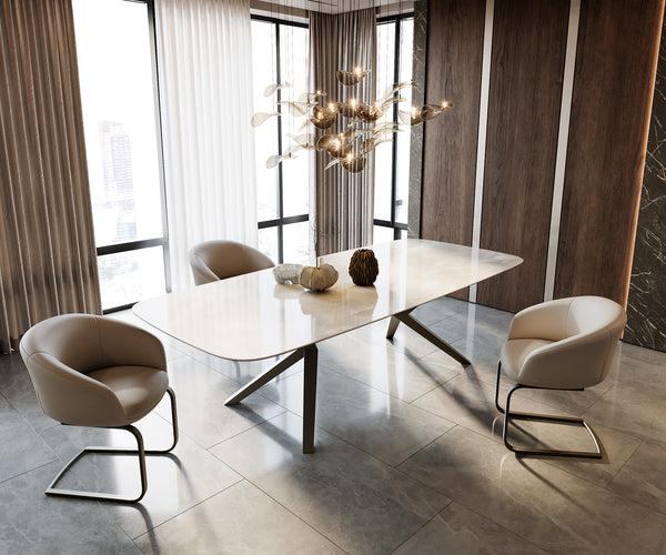 Dining Table Aurora Boat 270x120cm Ceramic Onice Grigio Pearl Zenthara Frame Titanium