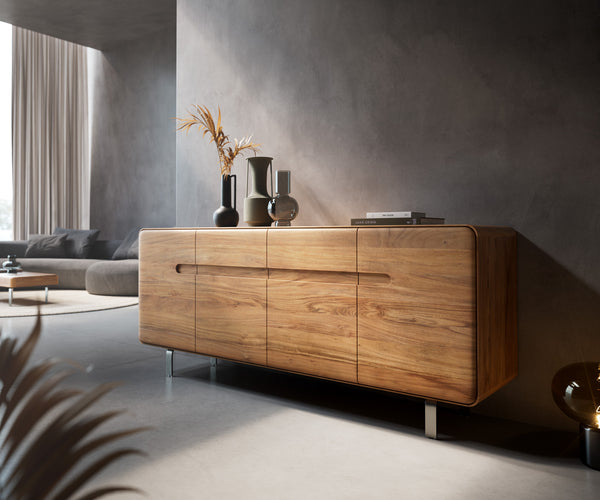 Sideboard Anaya 175cm Acacia Wood Natural 4 Doors L-Feet Silver