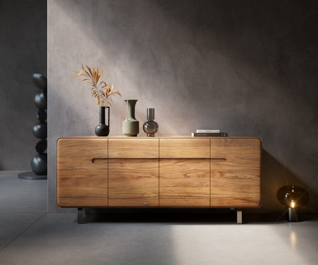 Sideboard Anaya 175cm Acacia Wood Natural 4 Doors L-Feet Silver