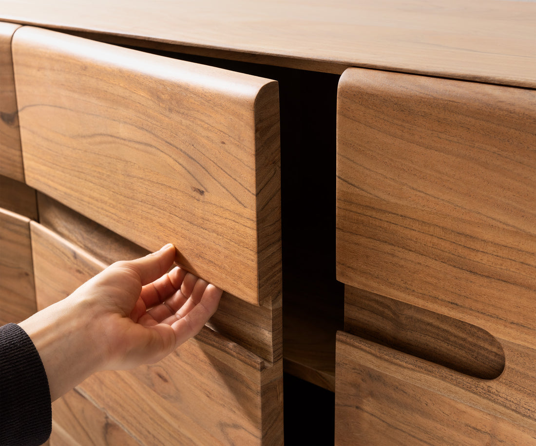 Sideboard Anaya 175cm Acacia Wood Natural 4 Doors L-Feet Silver