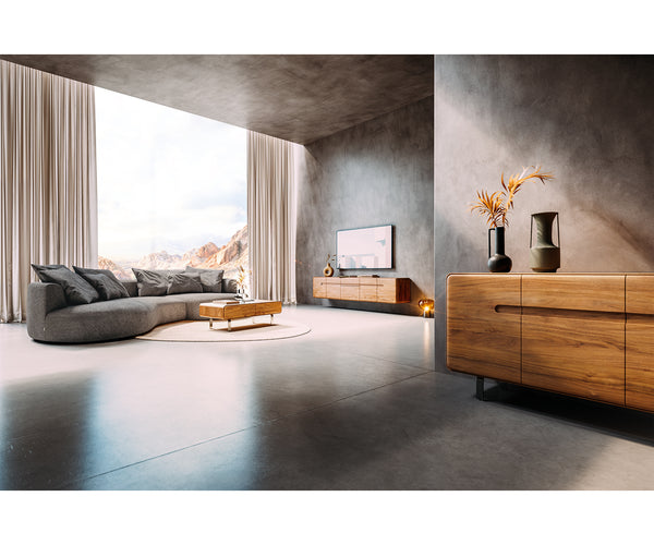 Sideboard Anaya 175cm Acacia Wood Natural 4 Doors L-Feet Silver